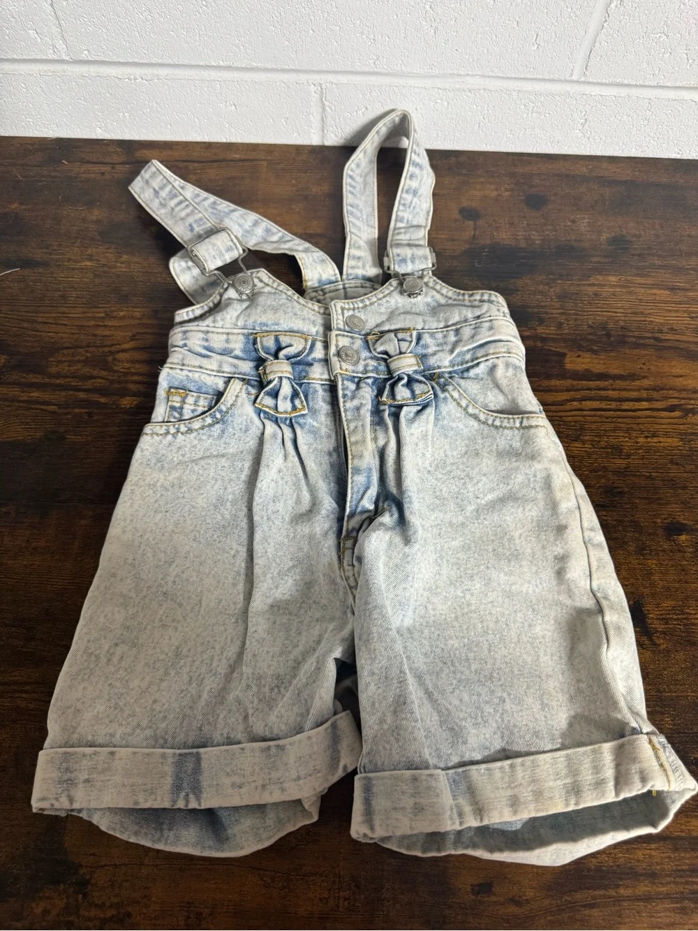 Jordache Light Blue Acid Wash Denim Overall Shorts
